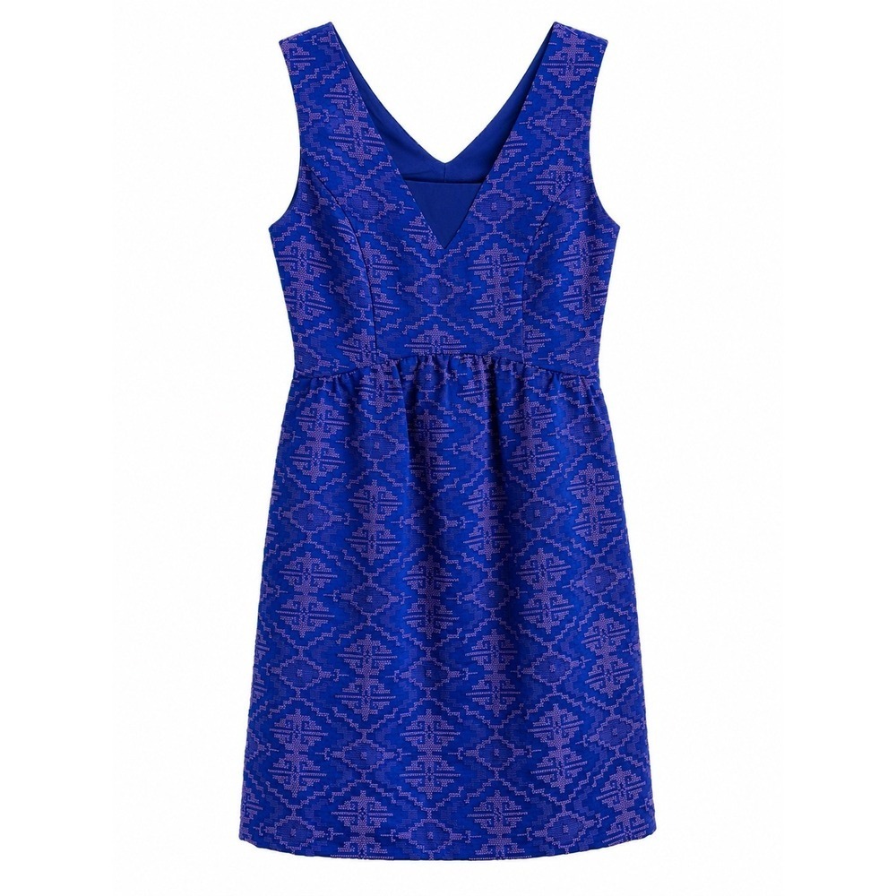 Maeve Anthropologie Jacquard Fit Flare Dress Size 2 Blue Purple Mod Pockets